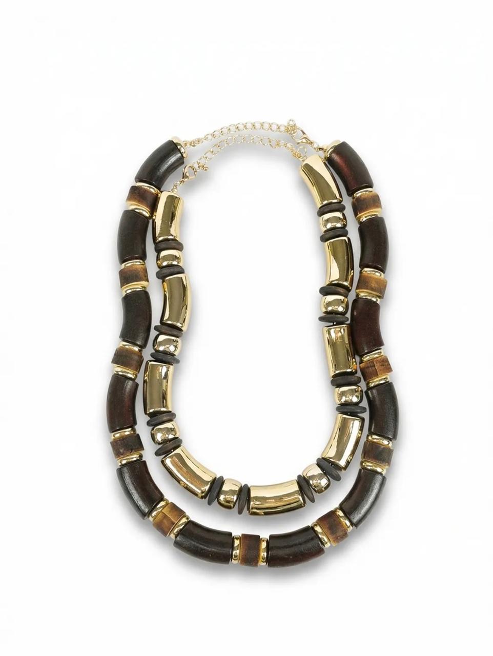Collar doble en tonos marron y oro