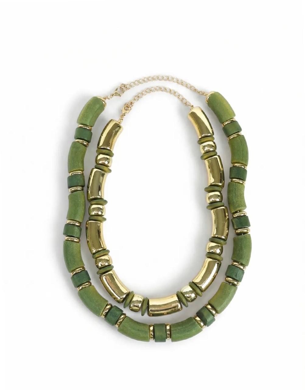 Collar doble en tonos verde y oro