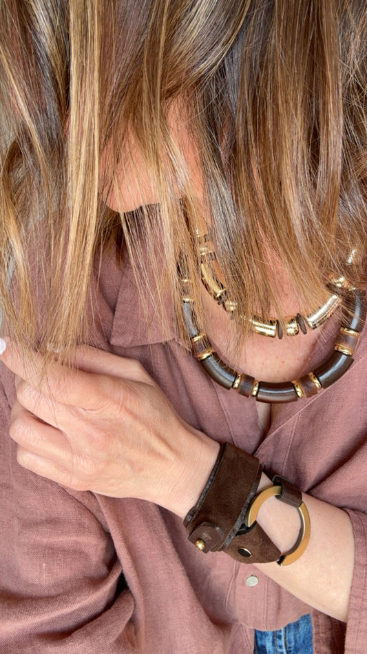Collar doble en tonos marron y oro
